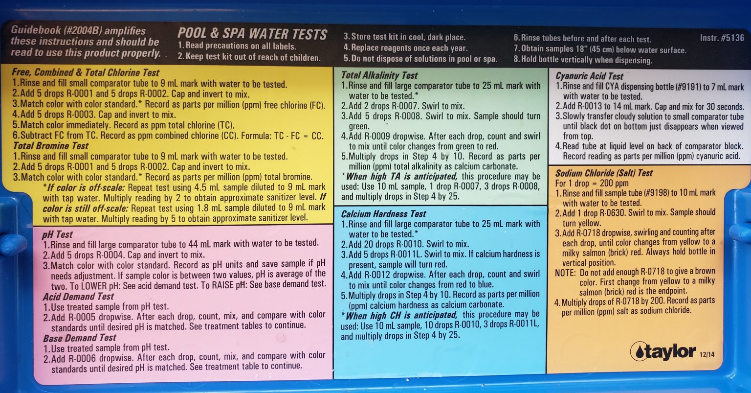 Pool Testing Instructions Petrie's Landing